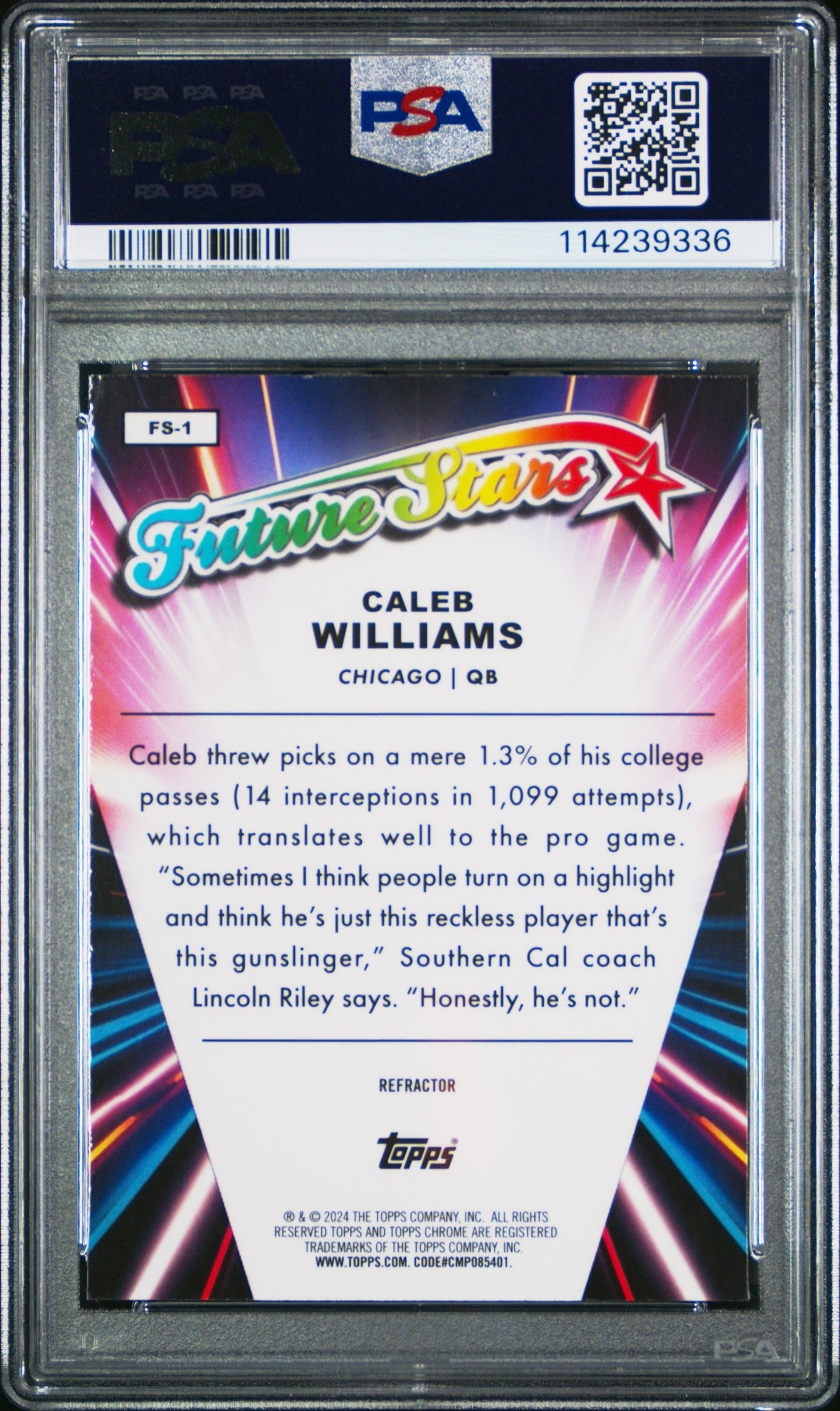 2024 Topps Chrome Caleb Williams Future Stars Rookie Refractor PSA 10