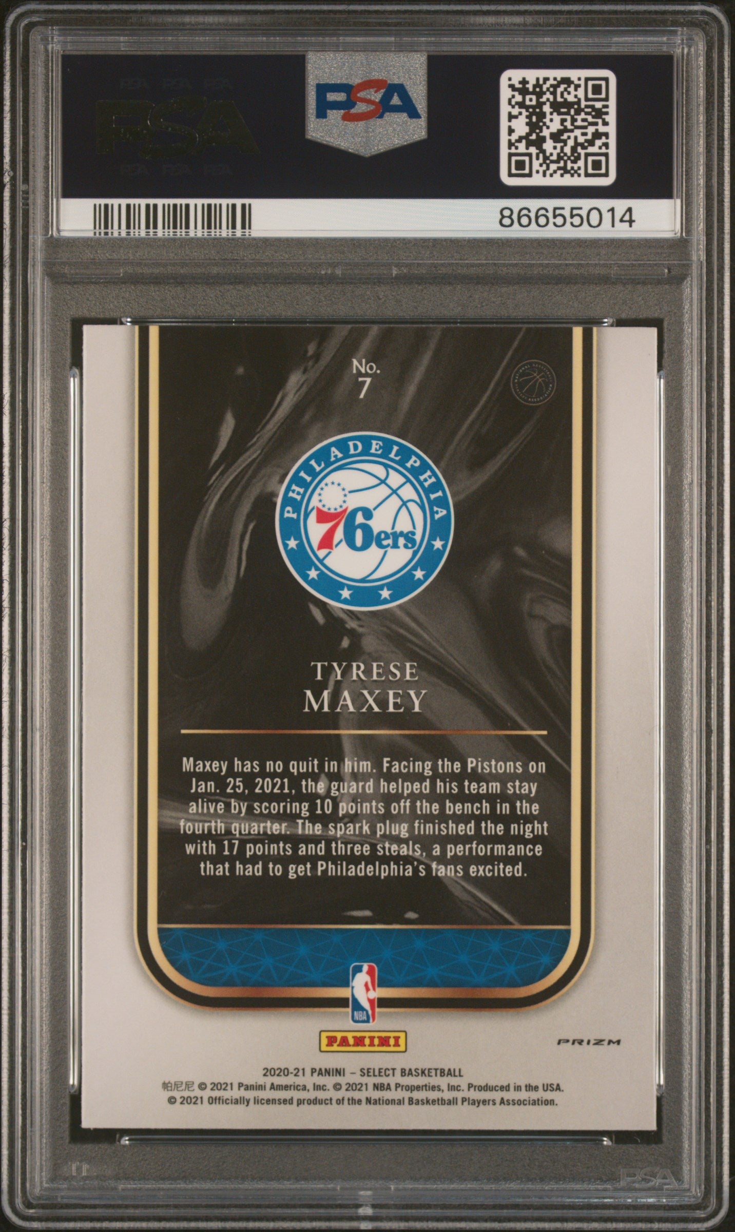 2020 Select Tyrese Maxey Rookie Selections Silver PSA 10