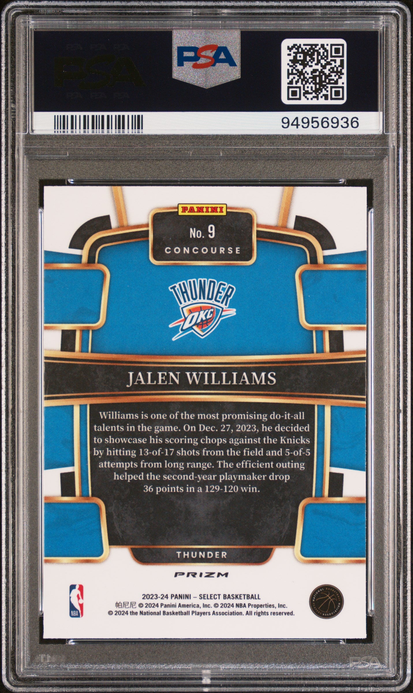 2023 Select Jalen Williams Zebra PSA 9