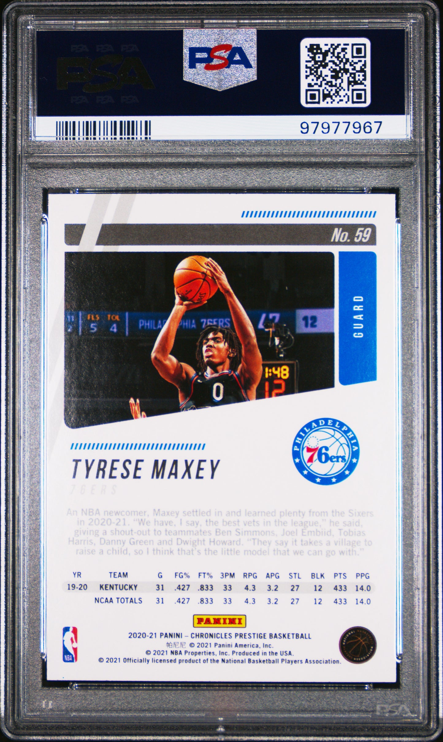 2020 Chronicles Tyrese Maxey Green Ice Rookie PSA 10