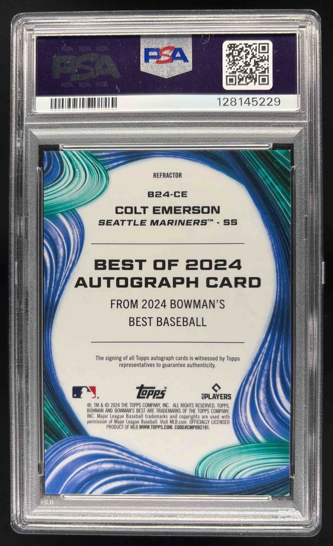 2024 Bowman's Best Colt Emerson #B24-CE Best of 2024 Refractor Auto PSA 10