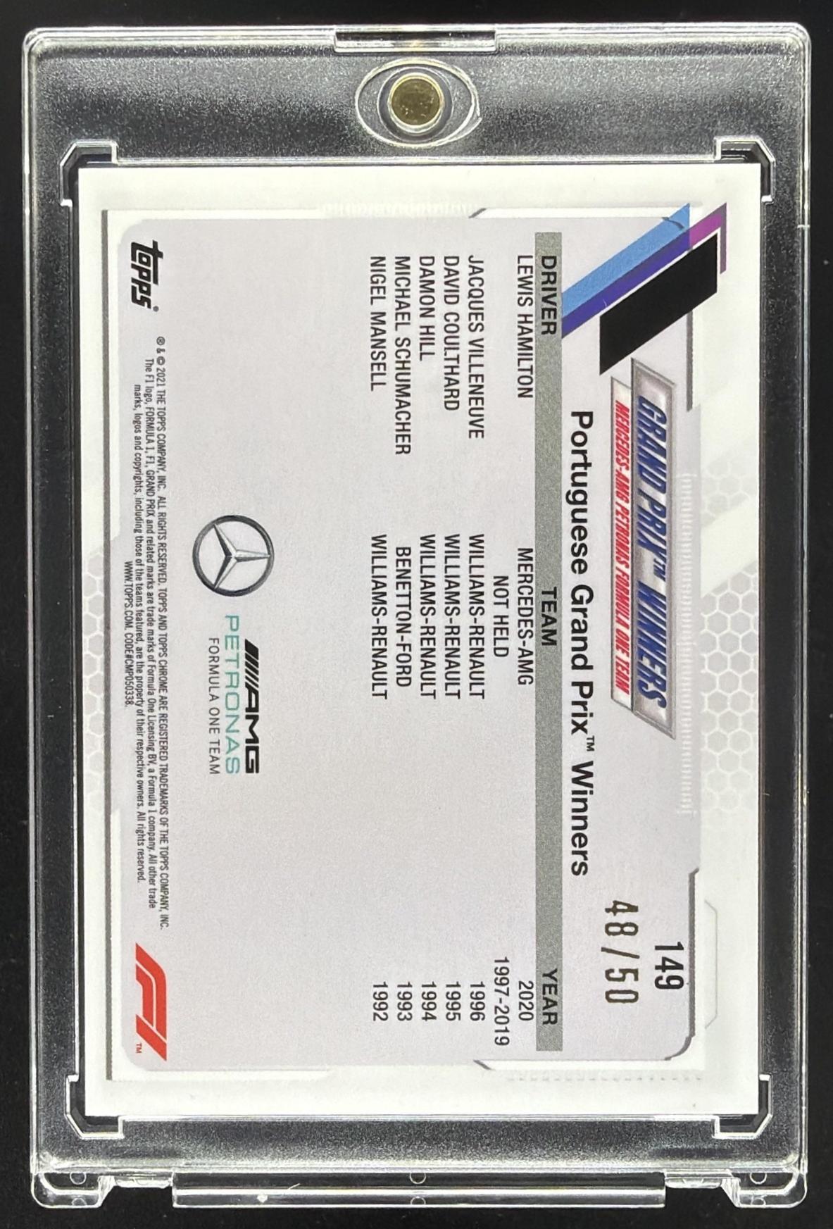 2021 Topps Chrome Formula 1 Lewis Hamilton #96 Gold Sapphire Flag Refractor /50