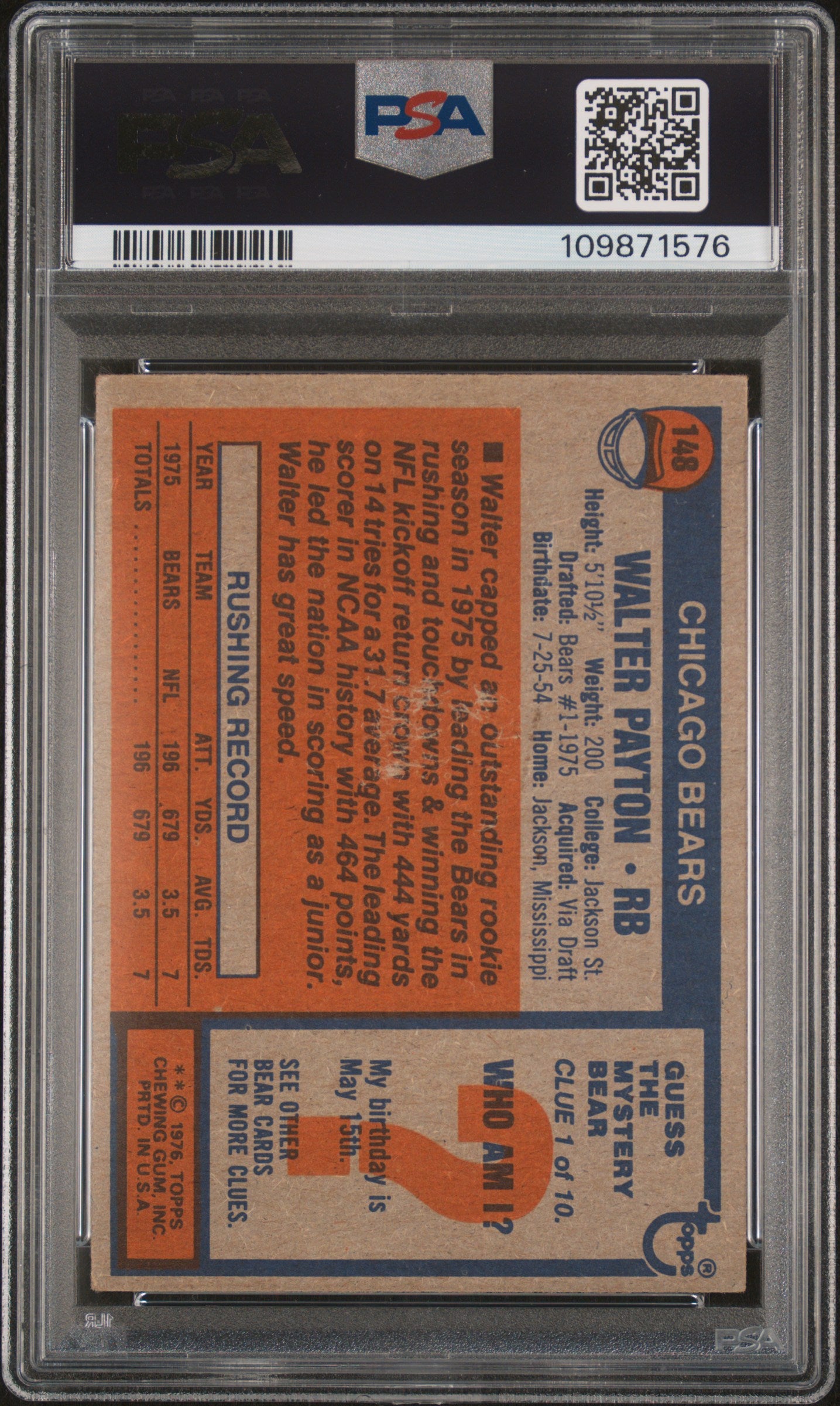 1976 Topps Walter Payton PSA 5 RC
