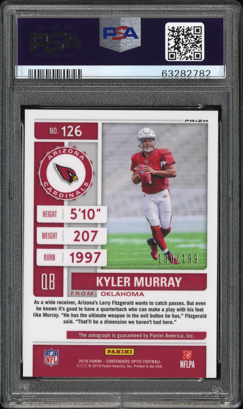 2019 Contenders Optic Kyler Murray Red Rookie Auto /199 PSA 9