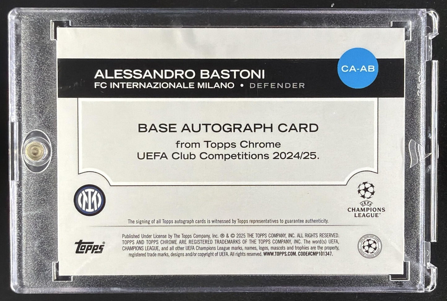 2024 Topps Chrome Sapphire UEFA Club Competitions Alessandro Bastoni Auto Black /10