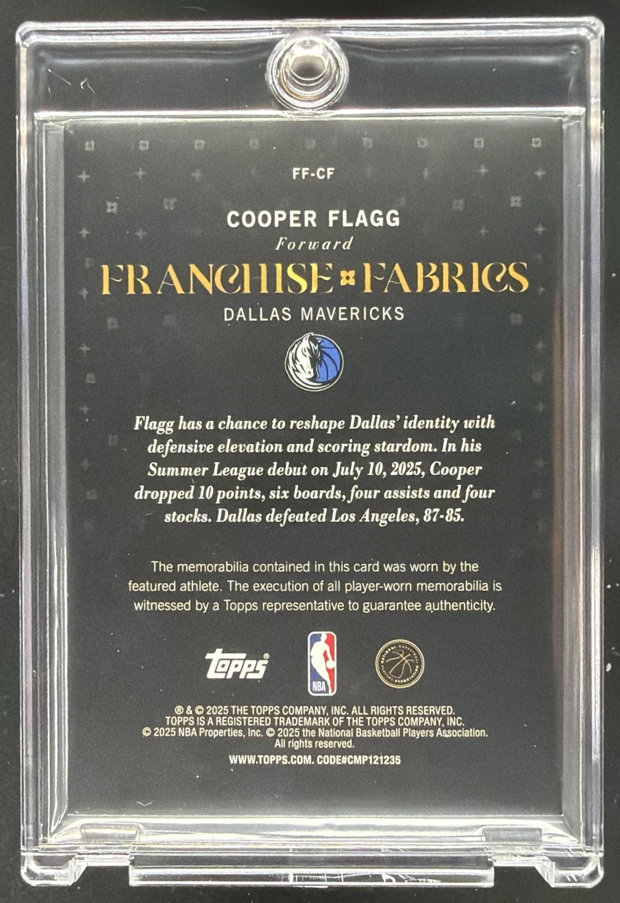 2025-26 Topps Cooper Flagg #FF-CF Franchise Fabrics Patch RC