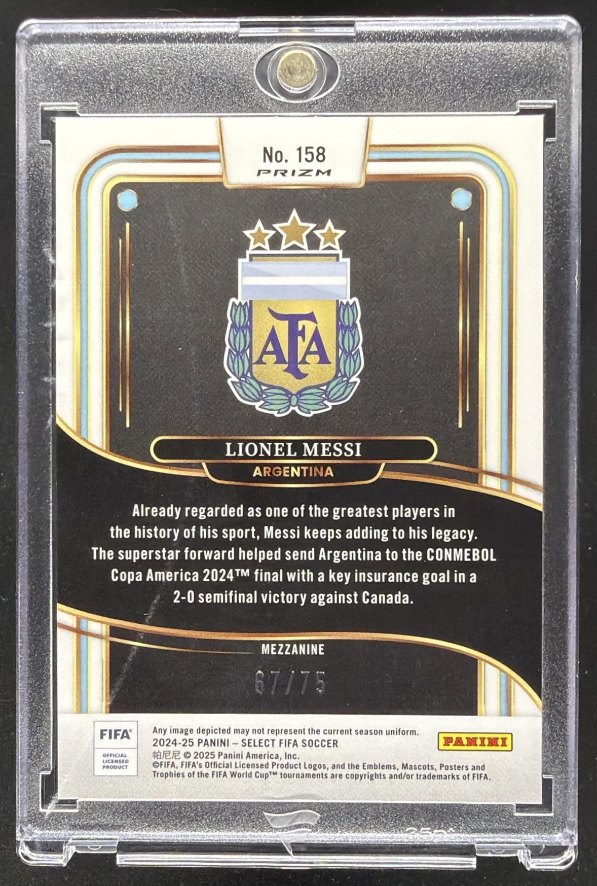 2024-25 Panini Select FIFA Lionel Messi #158 Mezzanine Bronze Checker 67/75
