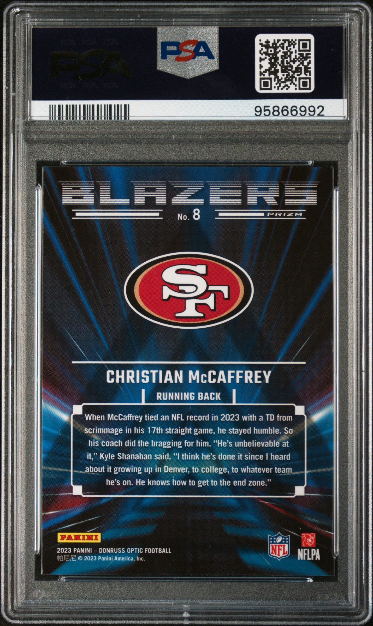 2023 Optic Christian Mccaffrey Blazers PSA 10