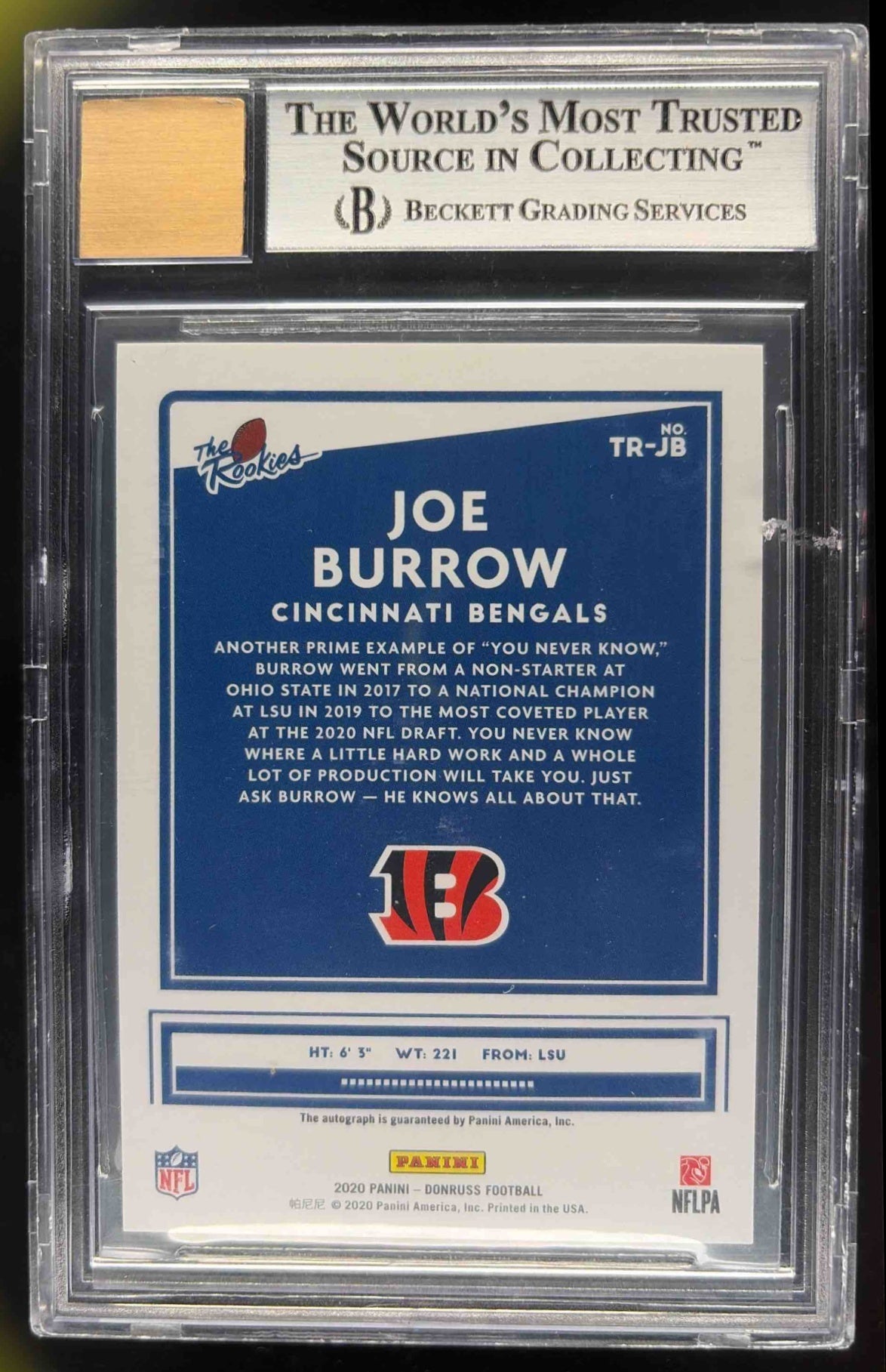 2020 Panini Donruss Joe Burrow #TR-JB The Rookies Auto /99 RC Bengals BGS 9