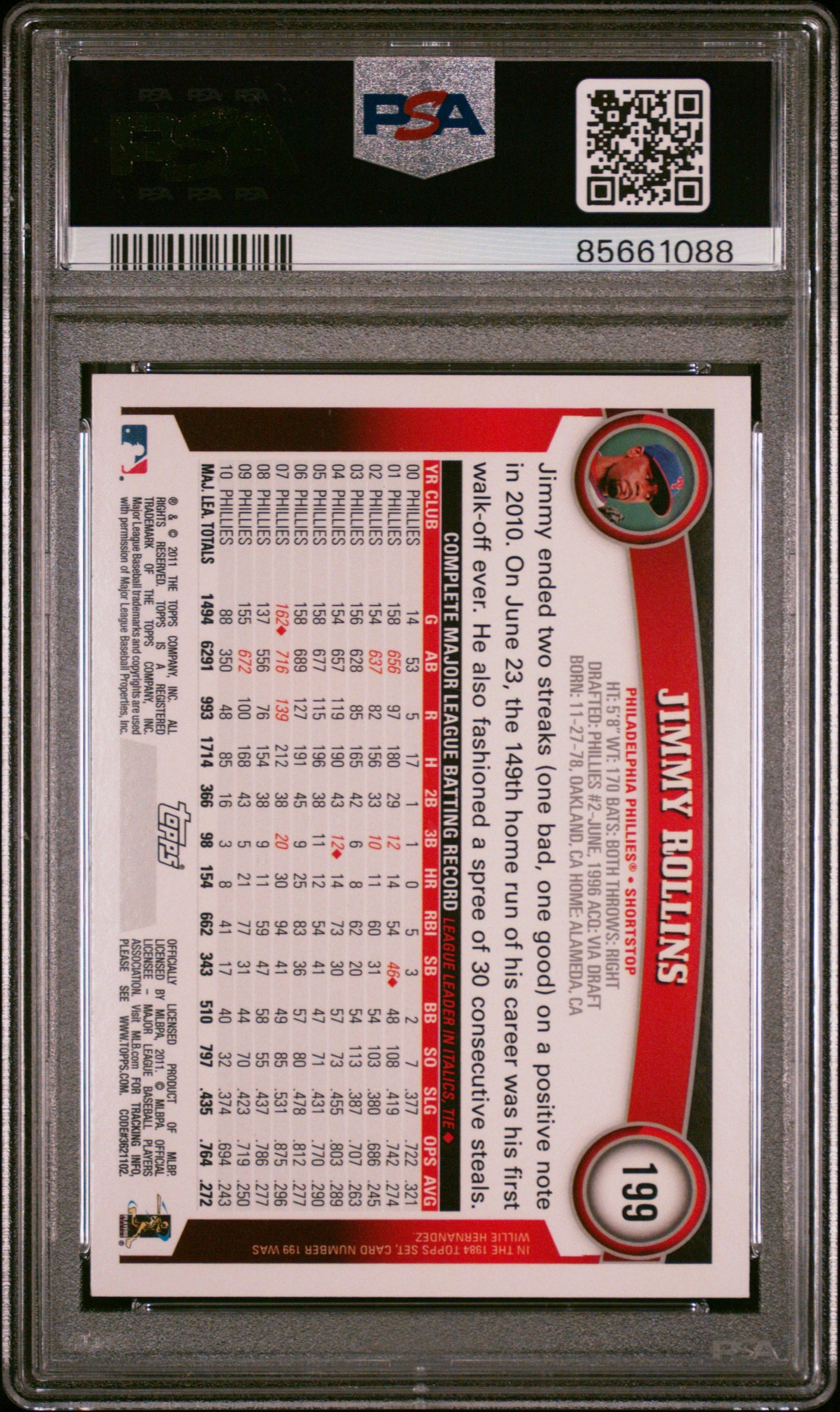 2011 Topps Jimmy Rollins Diamond Anniversary PSA 10
