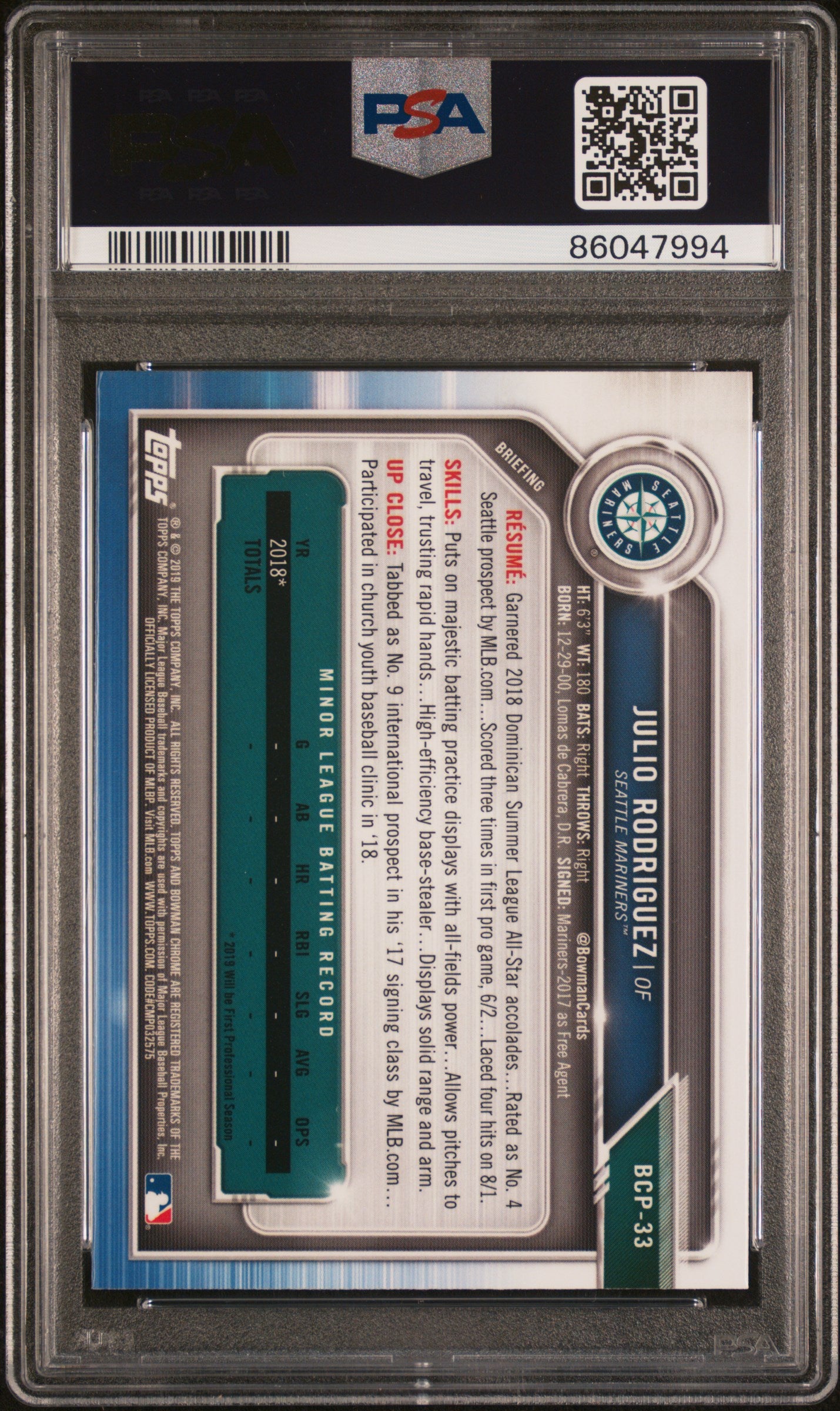 2019 Bowman Chrome Julio Rodriguez PSA 10