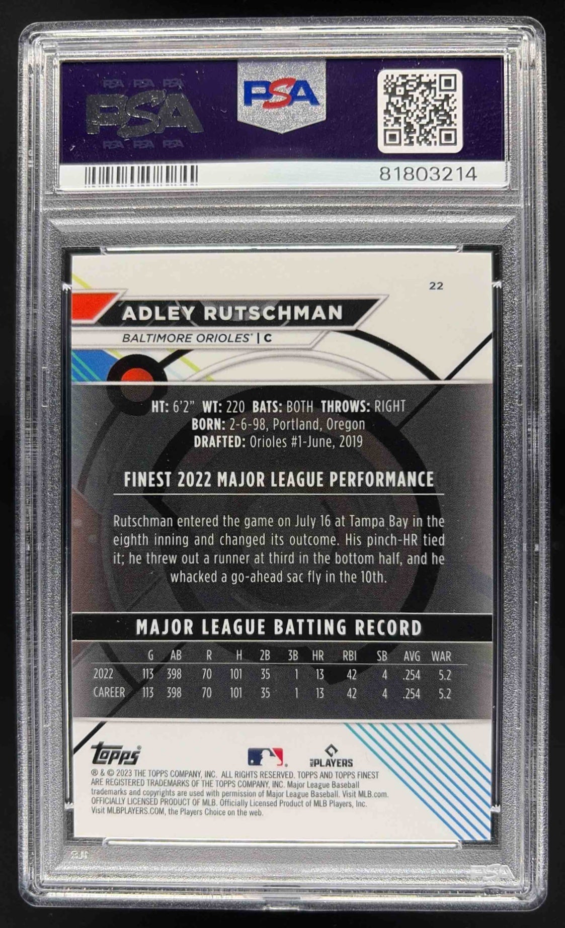 2023 Topps Finest Adley Rutschman #22 Lava 83/100 RC PSA 10