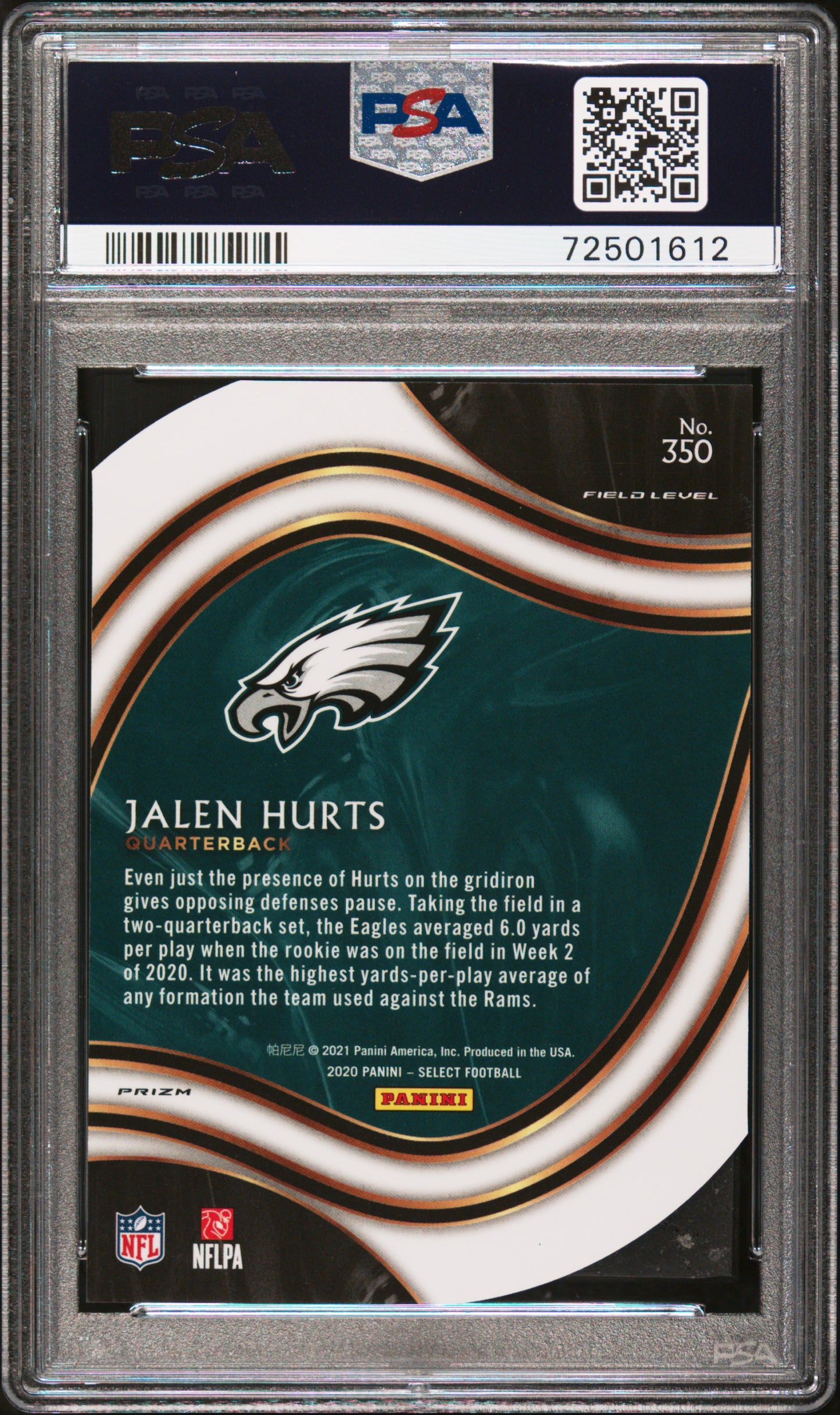 2020 Panini Select Jalen Hurts #350 Red Prizm Die Cut Field Level RC PSA 10