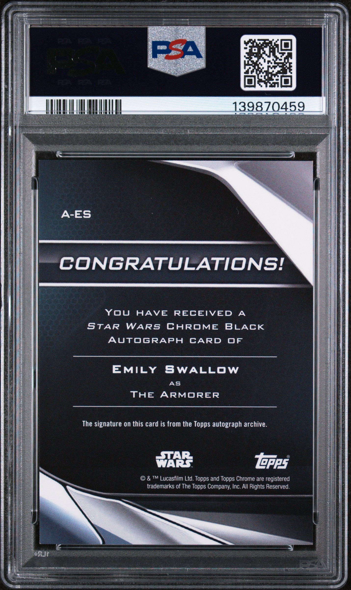 2023 Topps Chrome Black Star Wars Emily Swallow #A-ES Auto Gold /50 PSA 9