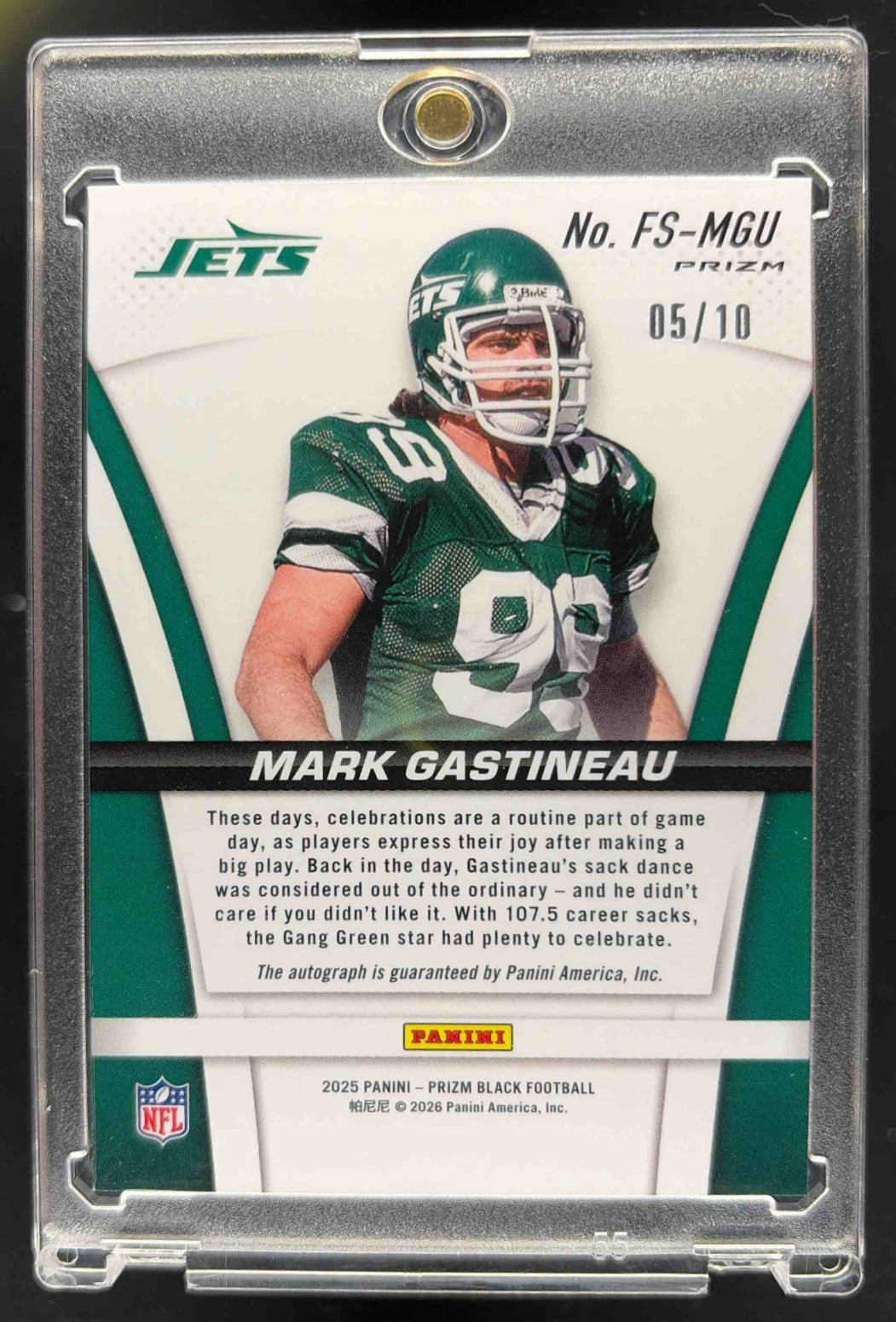 2025 Panini Prizm Black Mark Gastineau #SS-MGU Sensational Signatures Gold /10 Auto