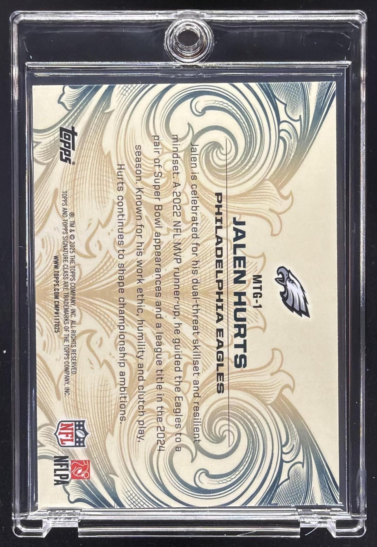 2025 Topps Signature Class Jalen Hurts #MTG-1 Monarchs of the Game SSP