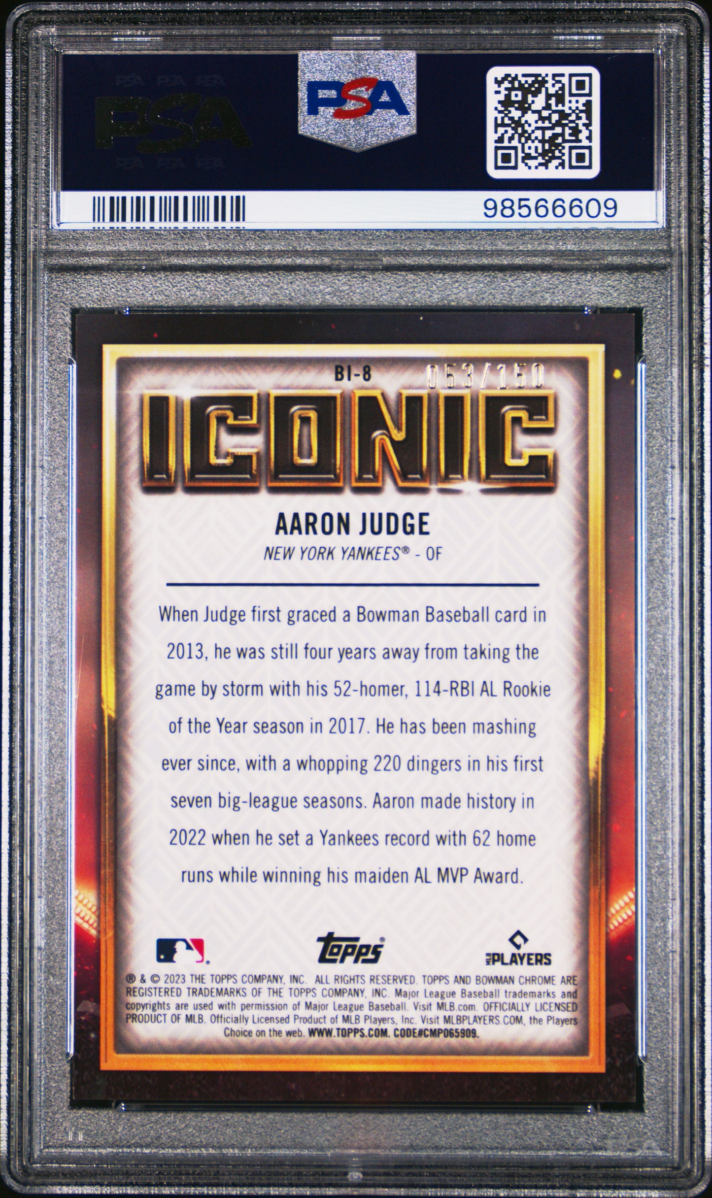 2023 Bowman Chrome Aaron Judge Iconic Atomic 53/150 PSA 9