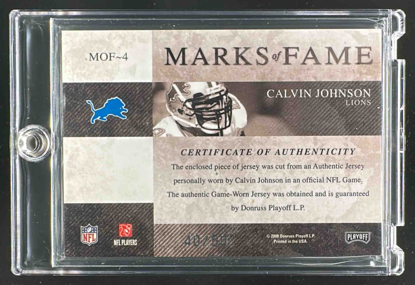 2008 Donruss Calvin Johnson Patch Marks Of Fame /50