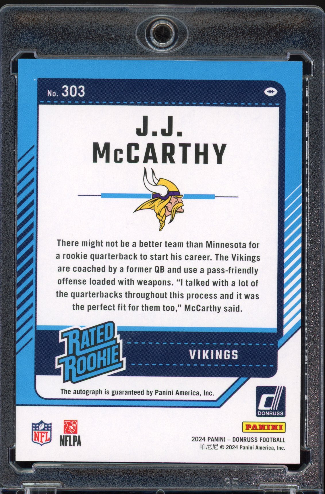2024 Donruss JJ McCarthy Green Auto RC