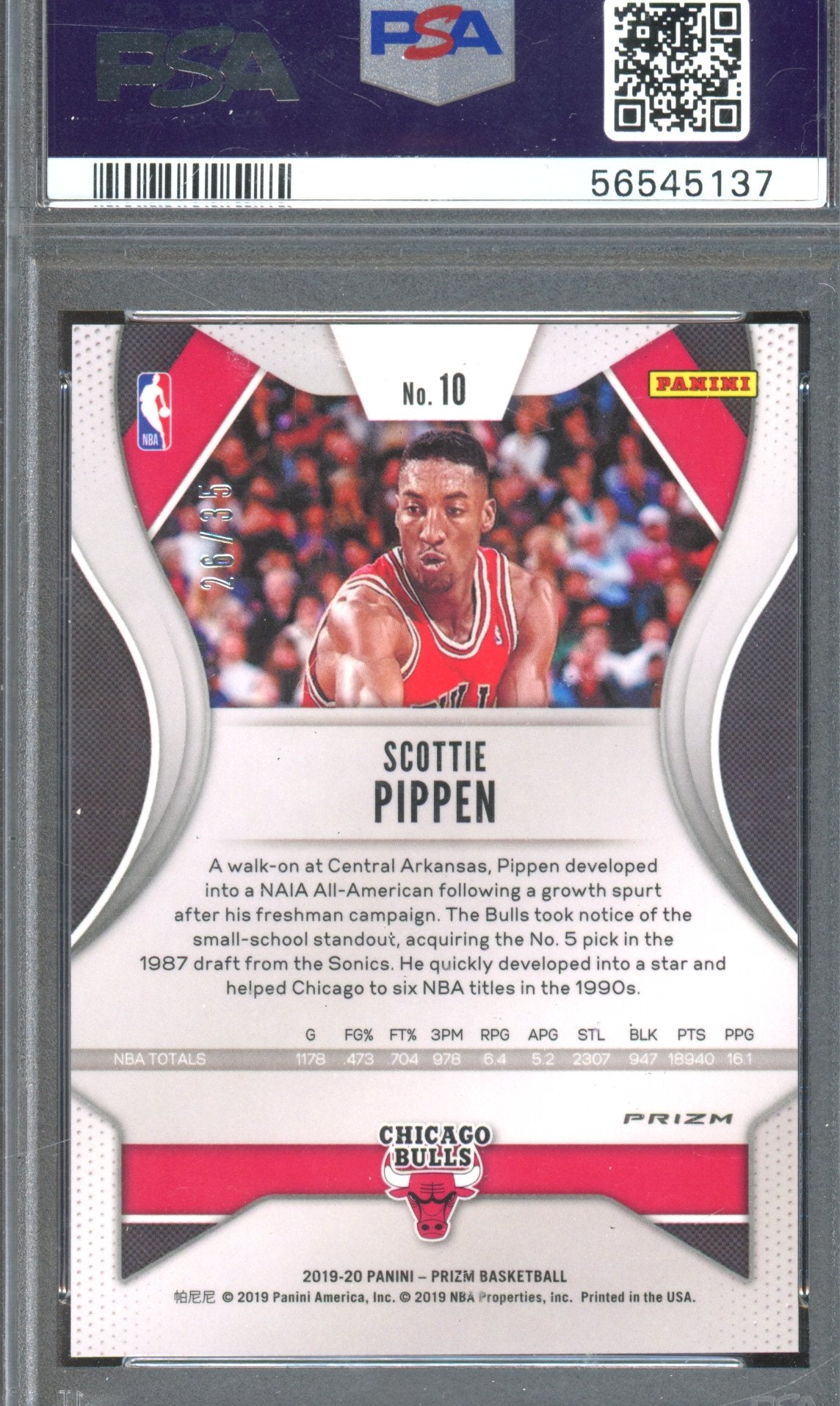 2019 Prizm Scottie Pippen Purple Pulsar 26/35 PSA 10