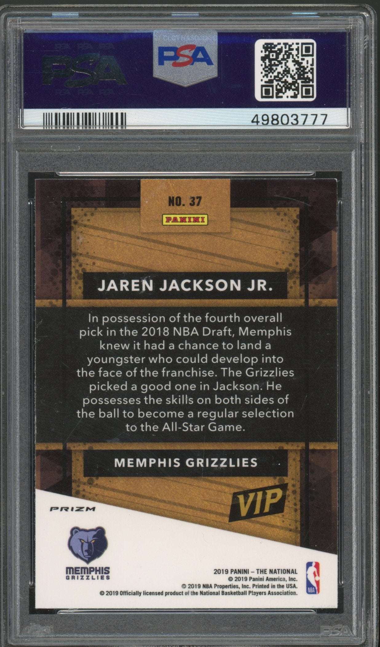 2019 Panini National Jaren Jackson Jr. Tiger Stripes PSA 9