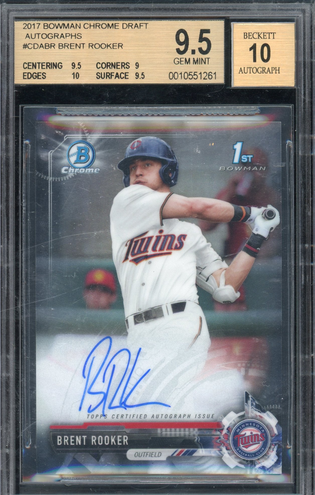 2017 Bowman Chrome Draft Brent Rooker Auto BGS 9.5 AUTO 10