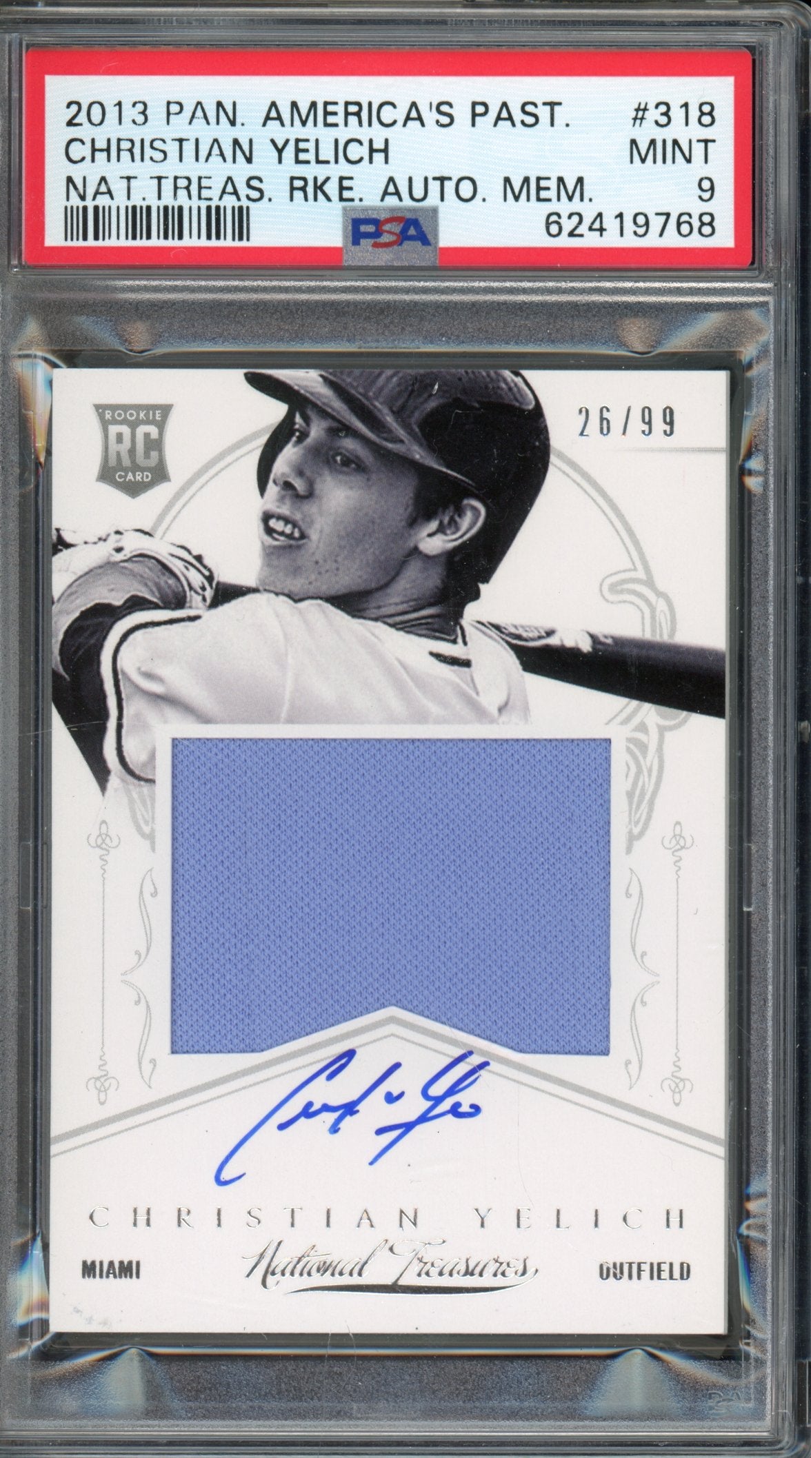 2013 America's Pasttime Christian Yelich National Treasures Auto 26/99 PSA 9