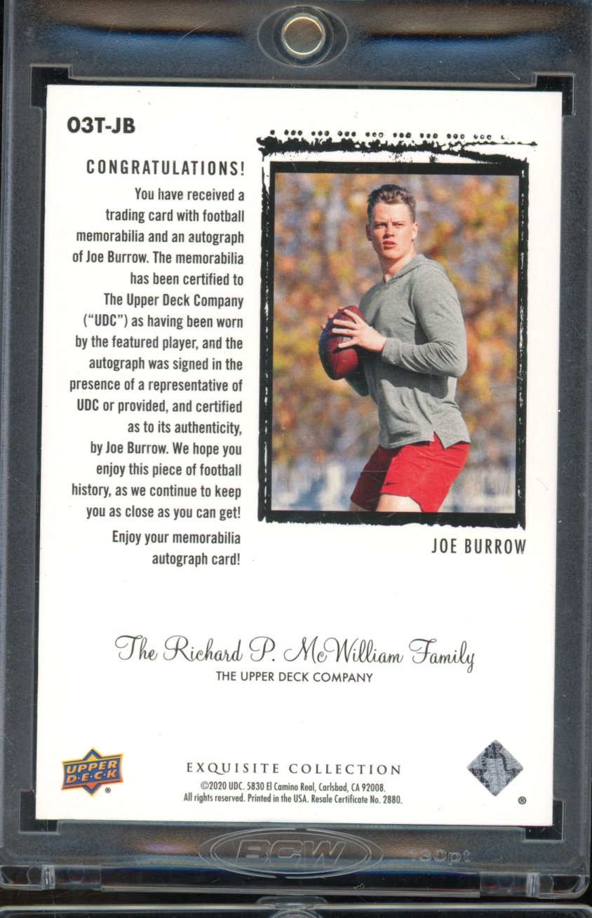 2020 UD Goodwin Exquisite Joe Burrow Rookie Patch Auto /99 03-04 Tribute