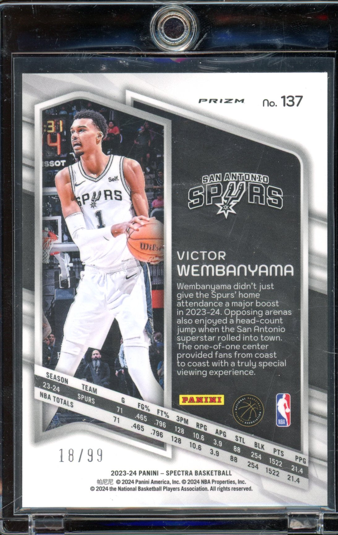 2023 Spectra Victor Wembanyama Interstellar 18/99 RC