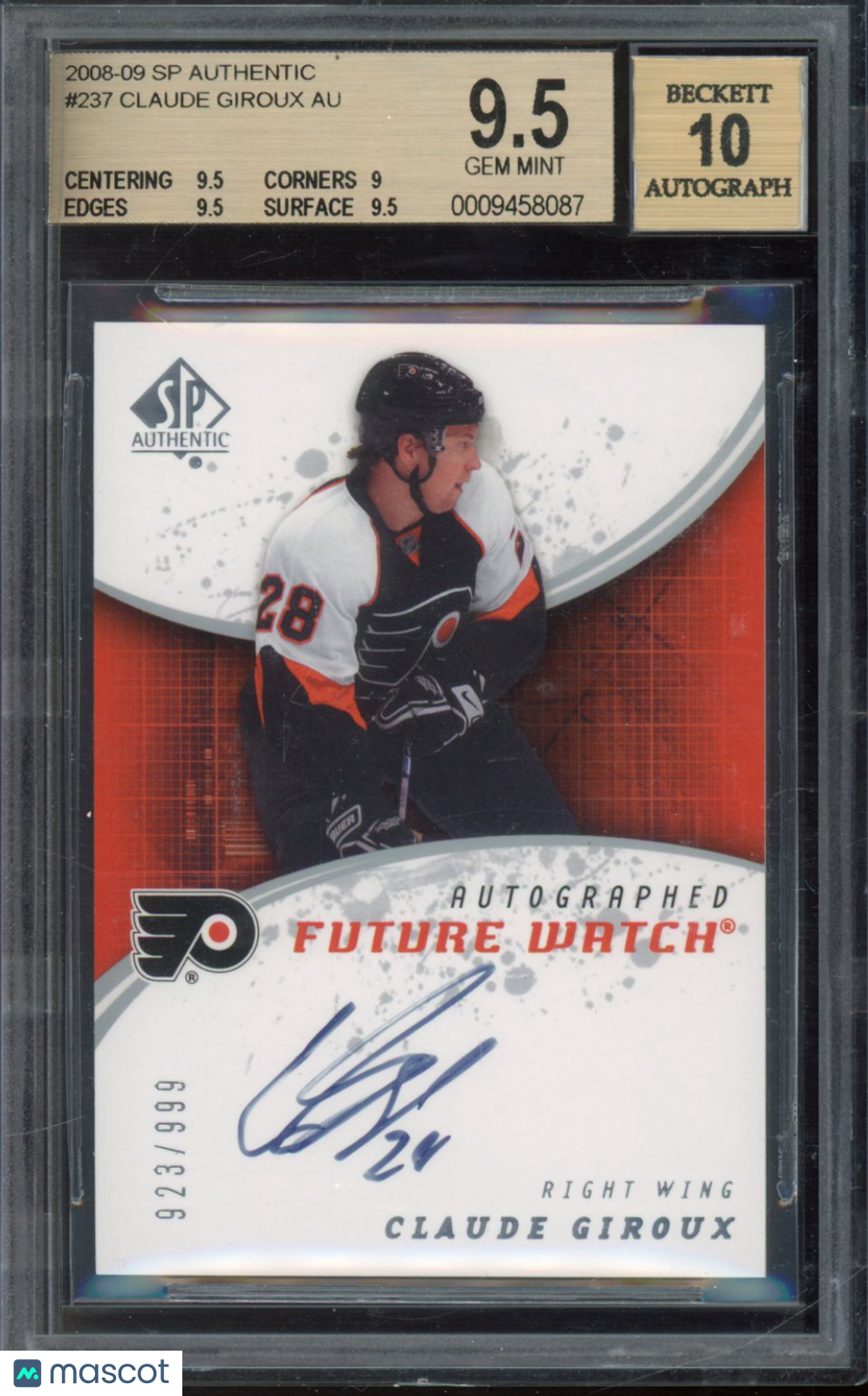2008-09 Sp Authentic Claude Giroux Rookie Auto /999 Future Watch BGS 9.5