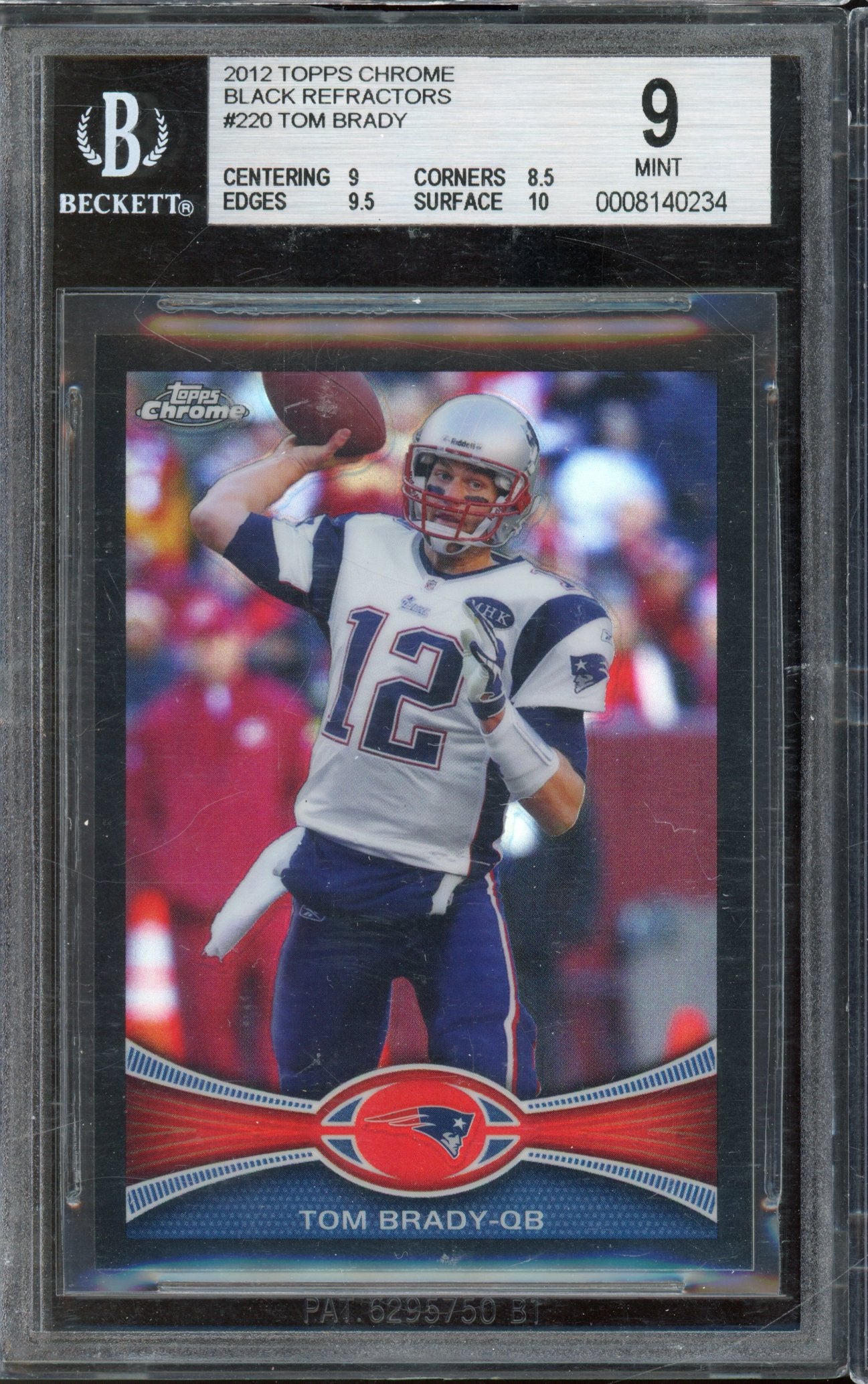 2012 Topps Chrome Tom Brady Black Refractor 104/299 BGS 9
