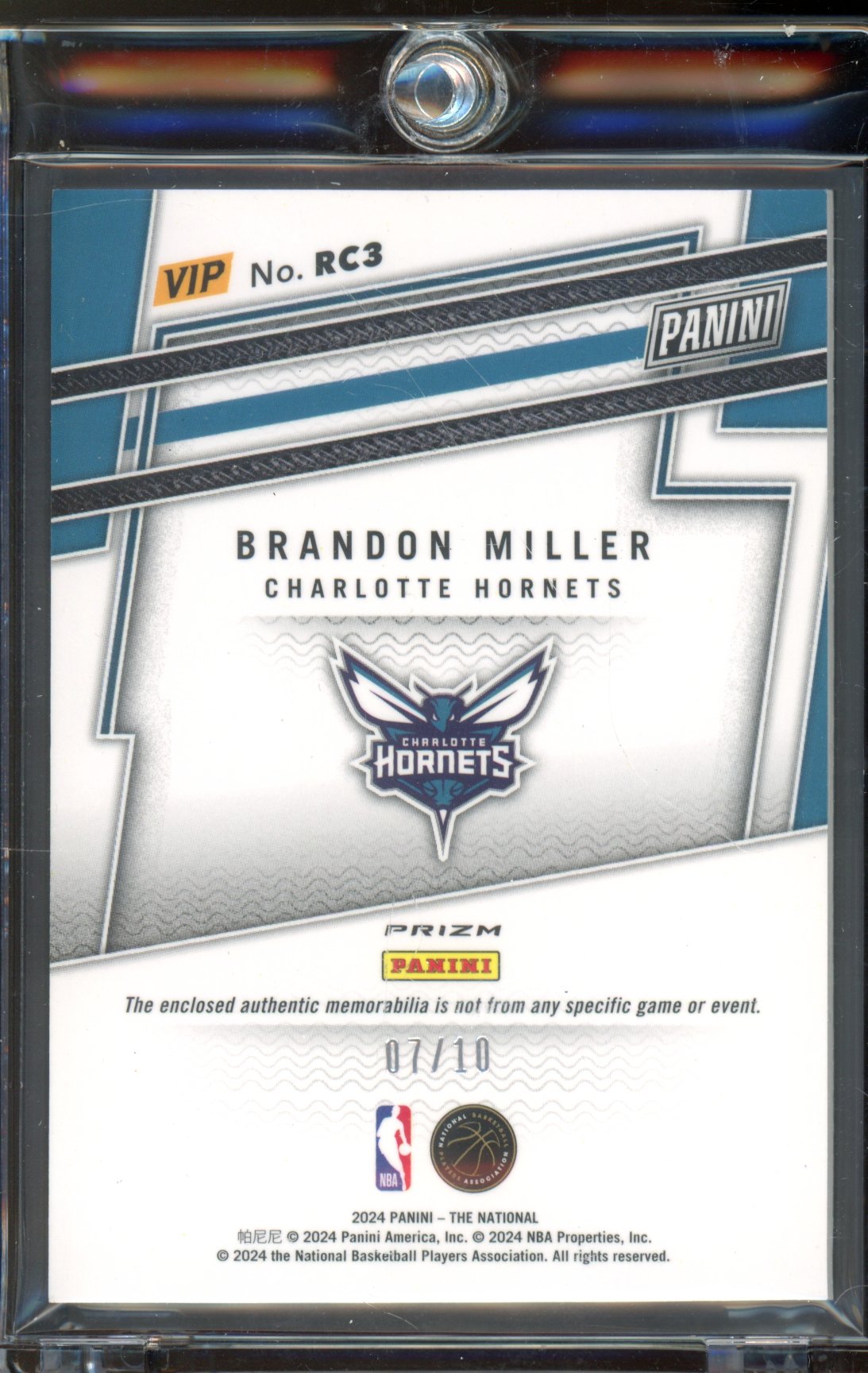 2024 Panini The National Brandon Miller Gold Patch 07/10 RC