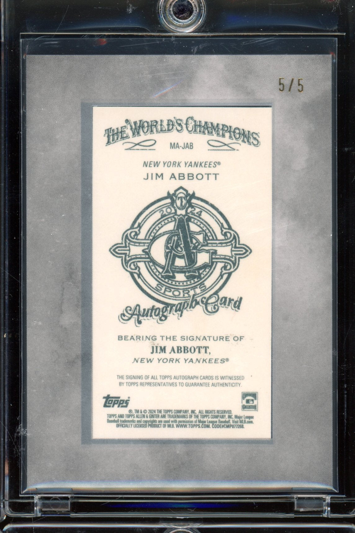 2024 Allen & Ginter X Jim Abbott Framed Auto 5/5