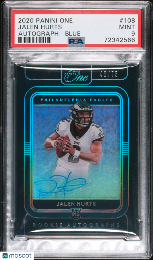 2020 Panini One Jalen Hurts Rookie Auto /75 PSA 9