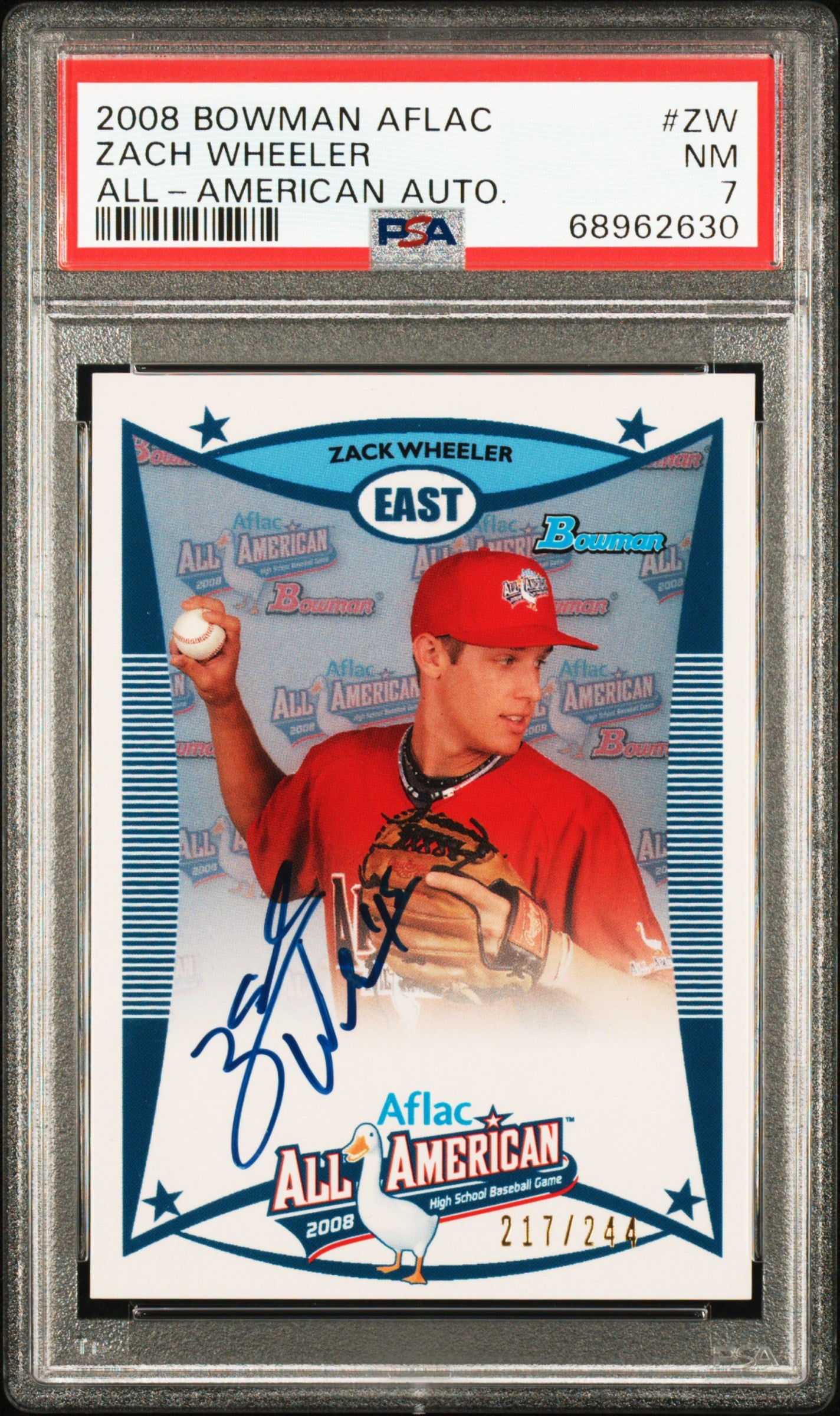 2008 Bowman Aflac Zack Wheeler Auto 217/244 PSA 7 1st EVER AUTO
