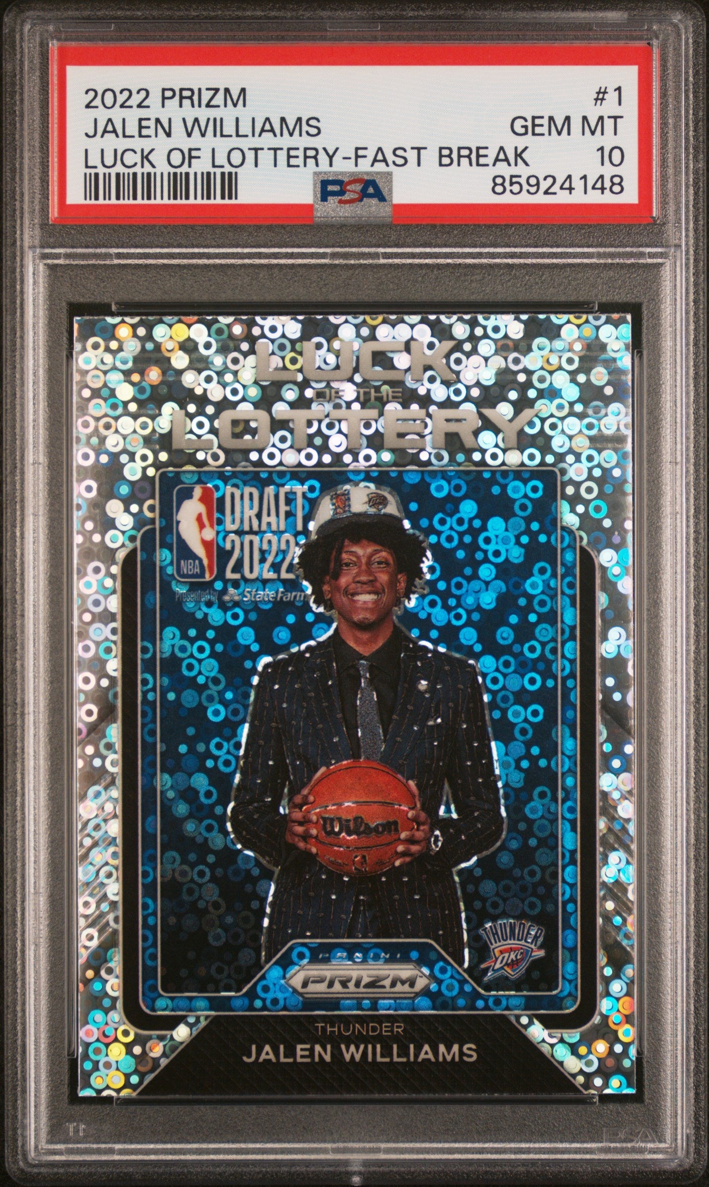 2022 Prizm Jalen Williams Luck of the Lottery Fast Break PSA 10 RC