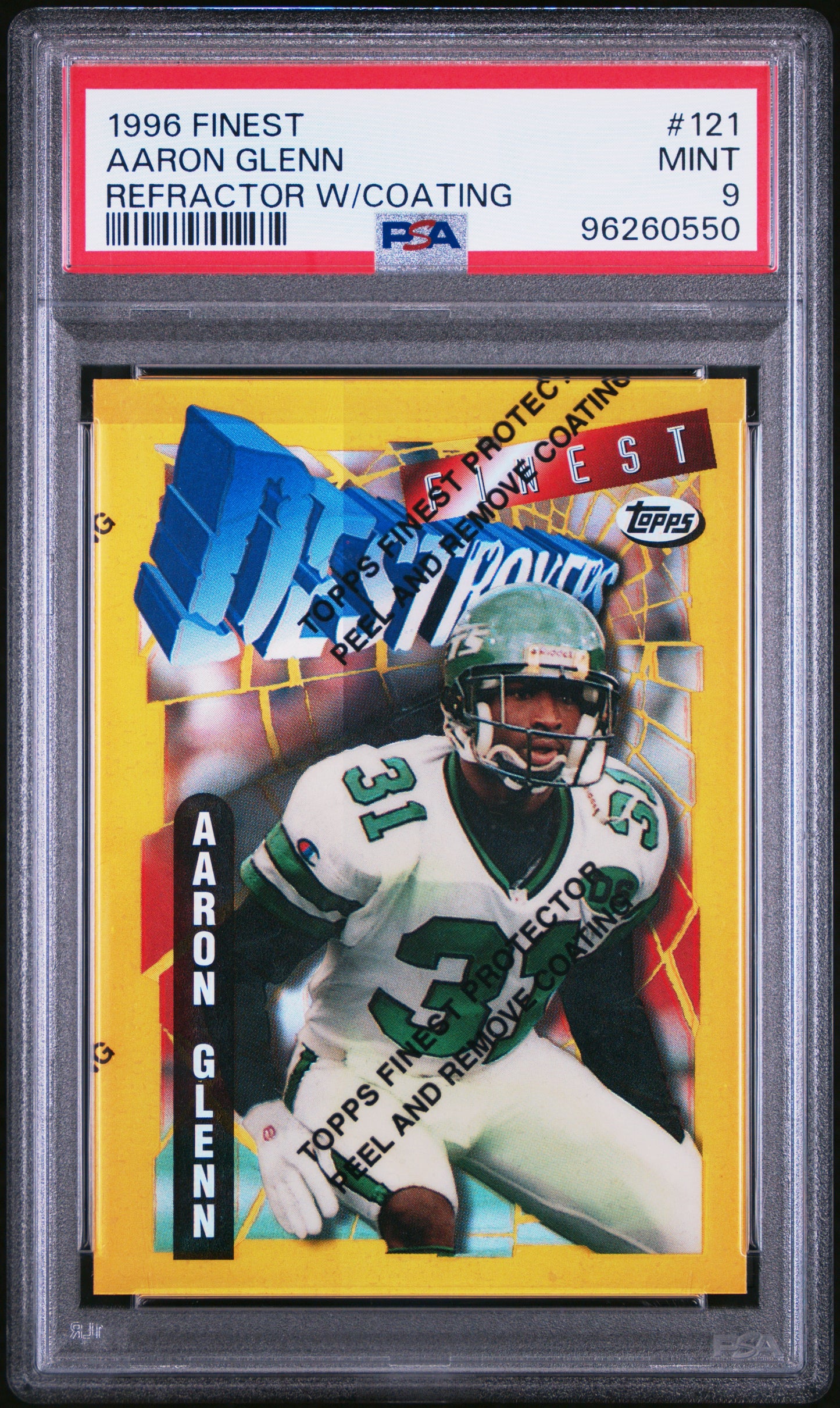 1996 Finest Aaron Glenn Gold Refractor w/ Peel PSA 9 RC