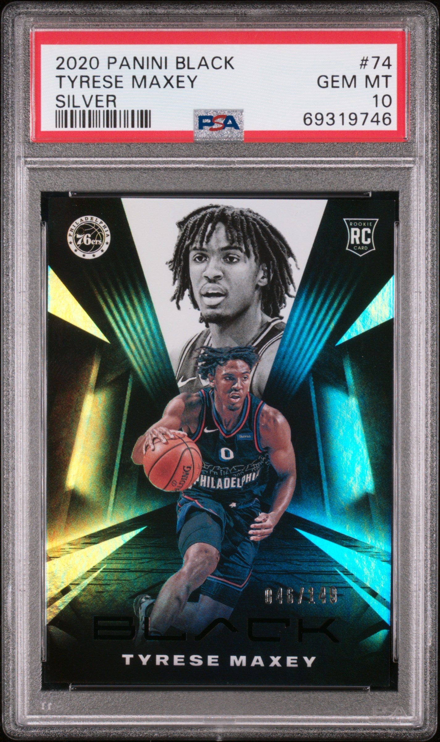 2020 Panini Black Tyrese Maxey Silver Rookie /149 PSA 10