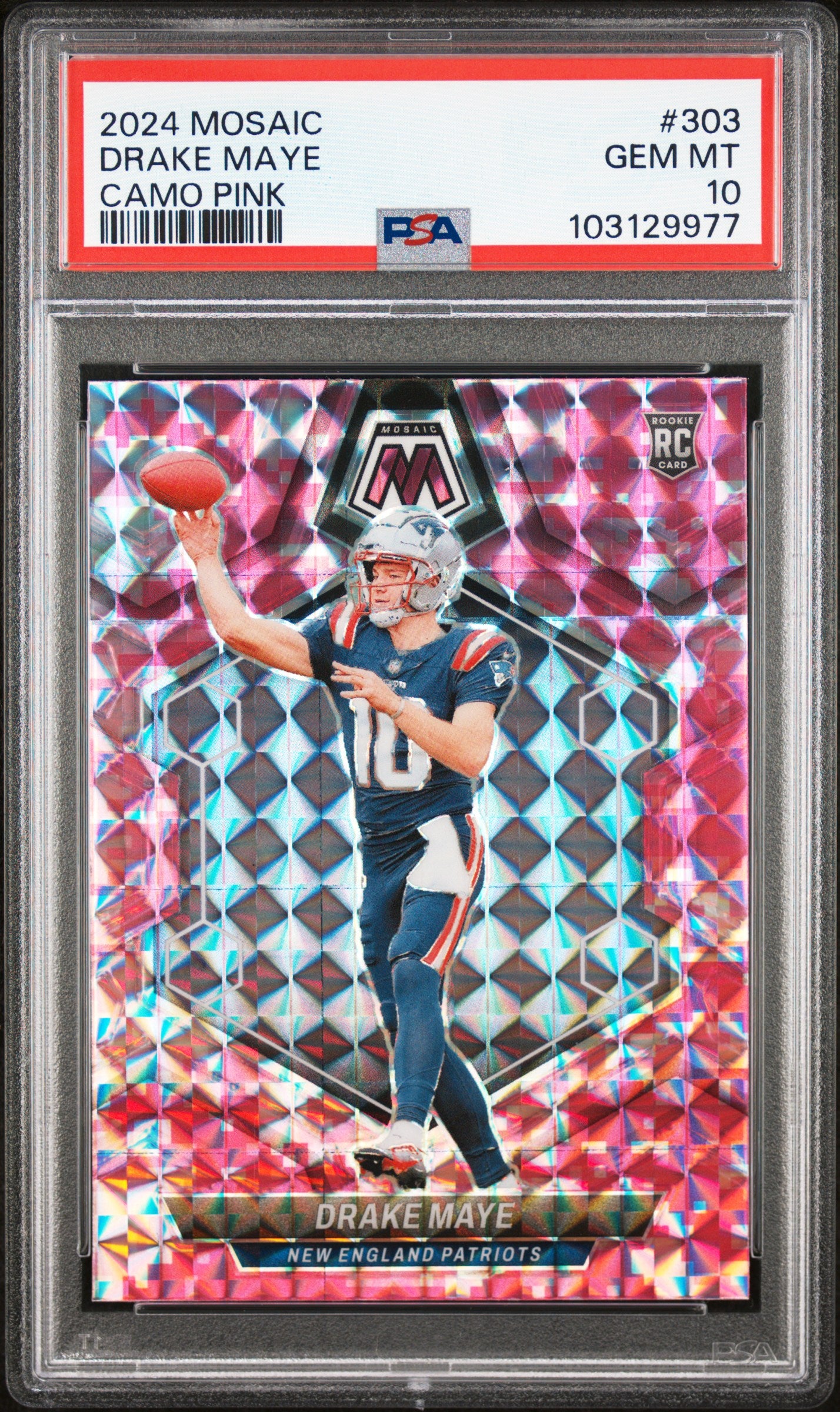 2024 Mosaic Drake Maye Camo Pink PSA 10 RC