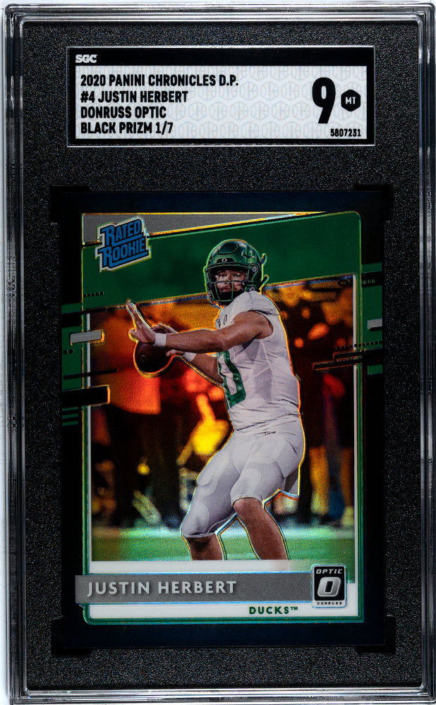 2020 Optic DP Justin Herbert Black Prizm /7 SGC 9