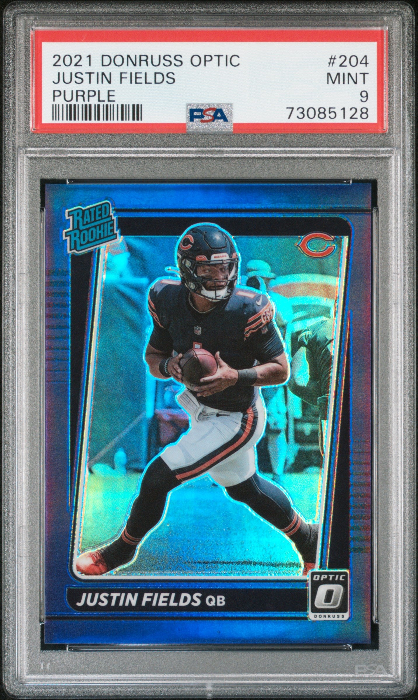2021 Optic Justin Fields Purple Rated Rookie /50 PSA 9