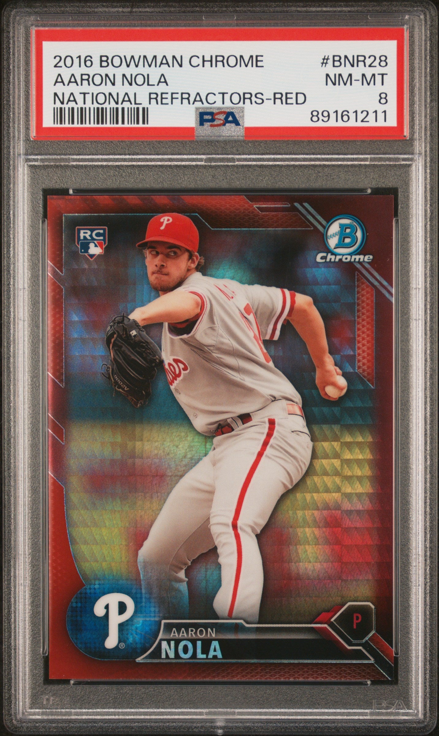 2016 Bowman Chrome Aaron Nola Red Refractor 1/5 PSA 8 RC