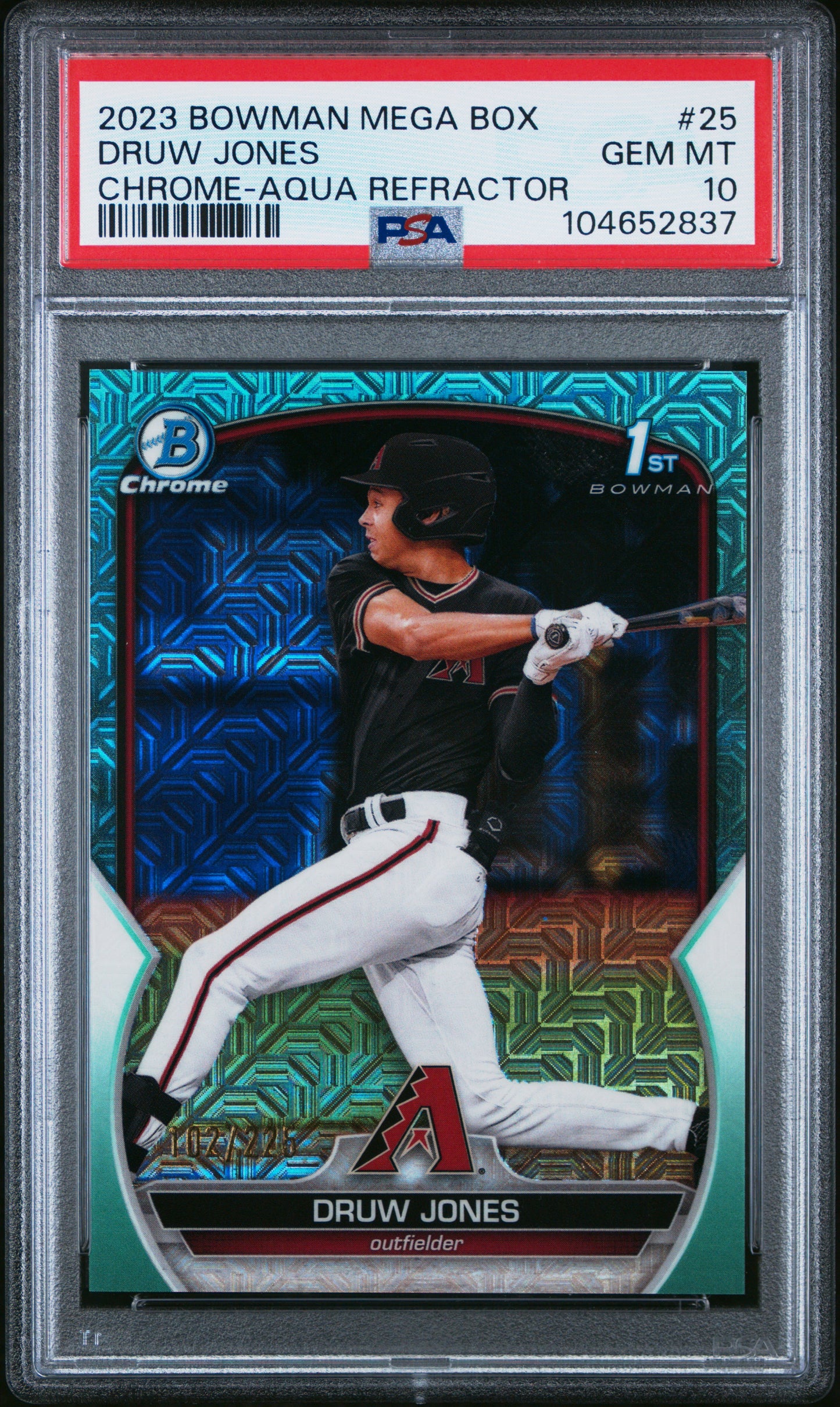 2023 Bowman Chrome Druw Jones Mega Box Aqua Refractor 102/225 PSA 10