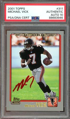 2001 Topps Michael Vick Auto RED INK #311 PSA Authentic AUTO 10 RC QB