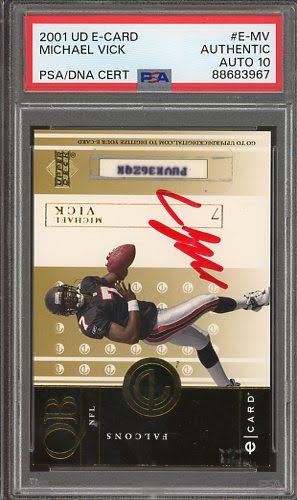 2001 Upper Deck E-Card RED INK Michael Vick #E-MV PSA Authentic AUTO 10 RC