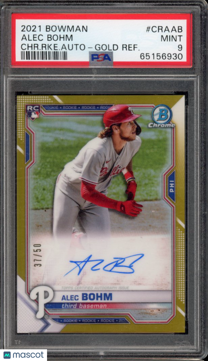 2021 Bowman Chrome Alec Bohm Gold Rookie Auto /50 PSA 9