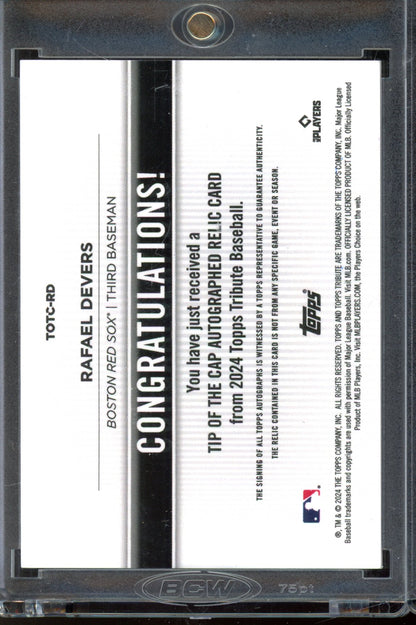 2024 Topps Tribute Rafael Devers Tip of the Cap Game Used Hat Auto 08/10
