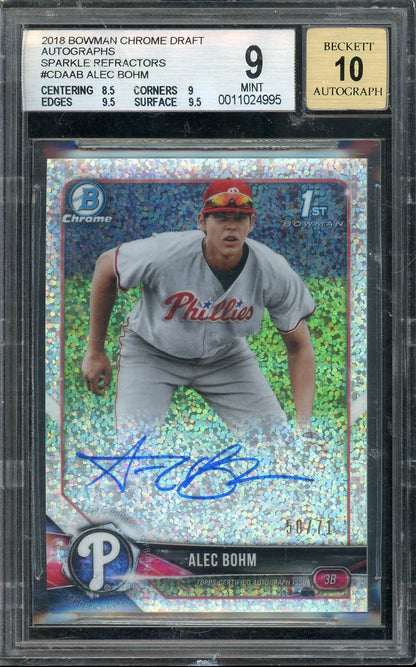 2018 Bowman Chrome Draft Alec Bohm Sparkle Auto 50/71 BGS 9 AUTO 10