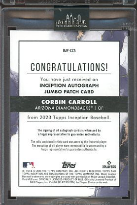 2023 Topps Inception Corbin Carroll Rookie Patch Auto #IAJP-CCA /25 RC