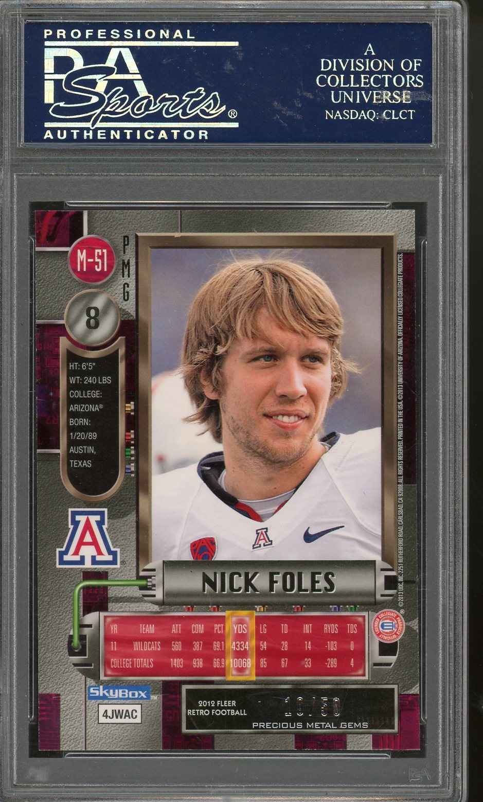 2012 Fleer Metal Retro Nick Foles Precious Metal Gems Blue #M-51 /50 PSA 9 RC